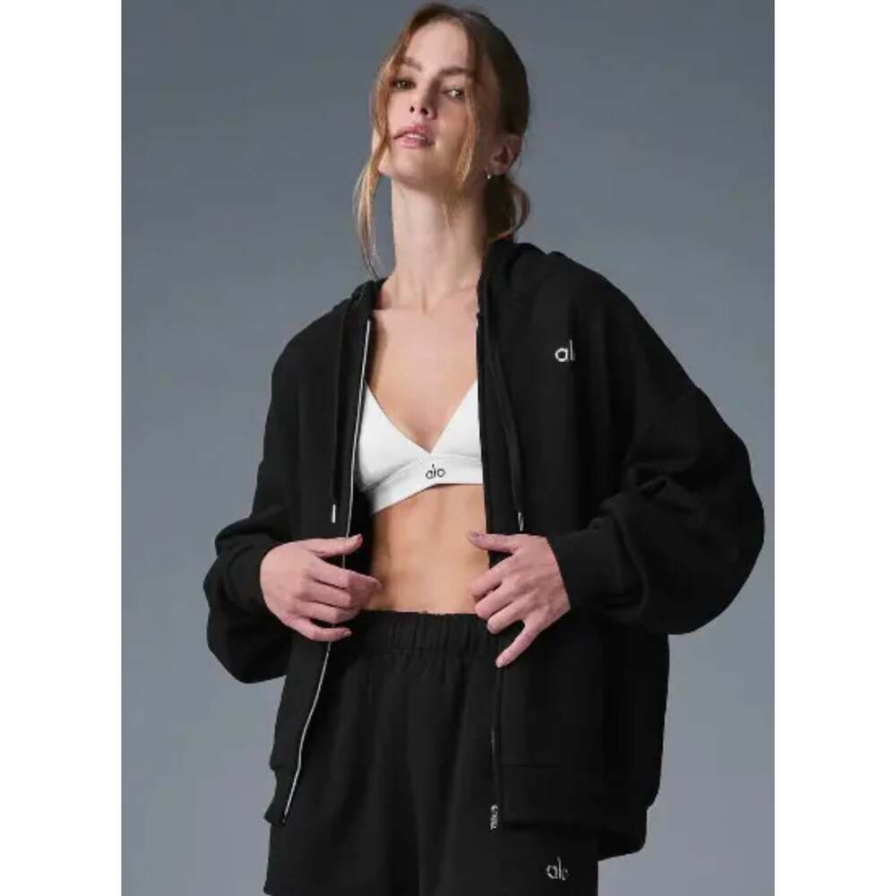 Alo Yoga Accolade Set XL Black Full Zip Hoodie Straight Leg Sweatpants EUC